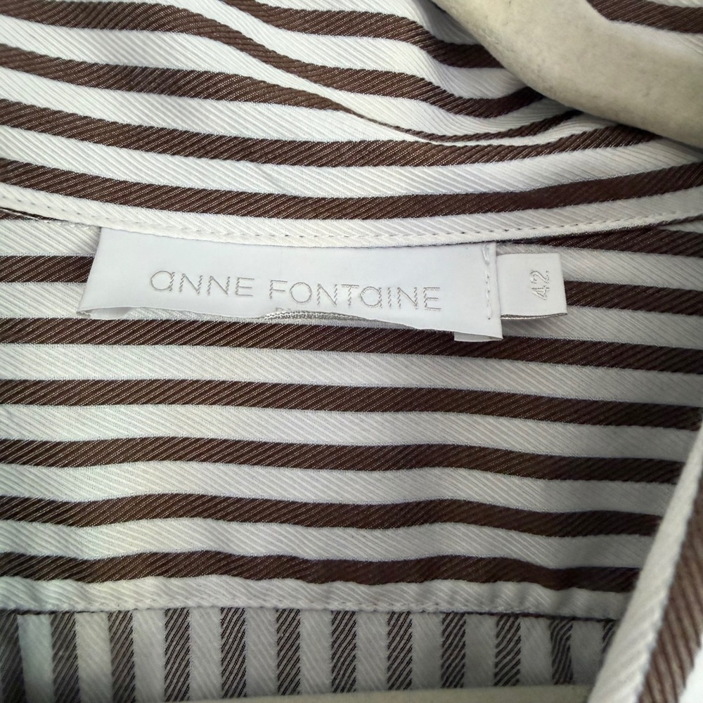 Anne Fontaine Naora Brown White Striped Cotton Button Down Blouse Size 42 French - Picture 2 of 6